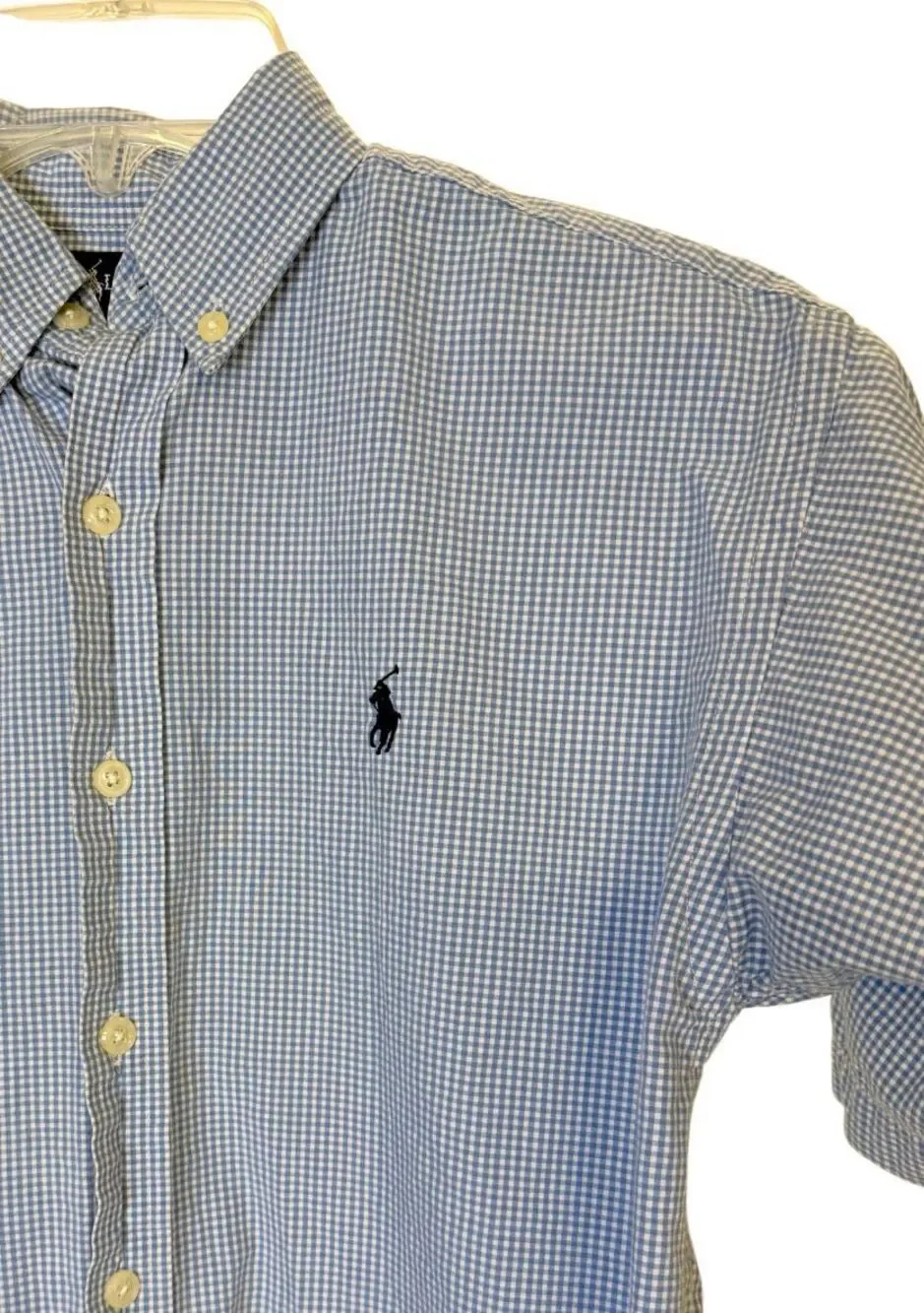 Ralph Lauren Boys Blue/White Gingham Check Button Down Shirt Medium Iconic Pony
